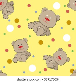 Teddy. Pattern with bears on a yellow background. Teddy bear seamless pattern on yellow. Teddy Bear Pattern. Seamless Pattern Yellow Background. Vector