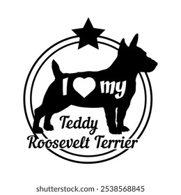 Teddy Roosevelt Terrier cão silhueta, eu amo meu cão, cão, raças de cães, logotipo, vetor, silhueta, animal, ilustração, ícone, sinal, preto, animal de estimação,