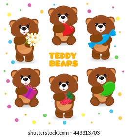 Teddy set. Collection isolated teddy bear. Cute plush teddy bear.