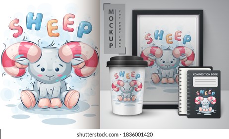 Teddy sheep - poster and merchandising. Vector eps 10