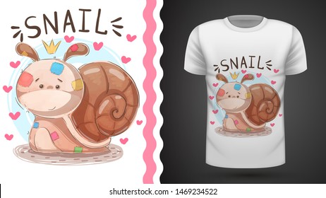 Teddy snail - idea for print t-shirt. Hand draw