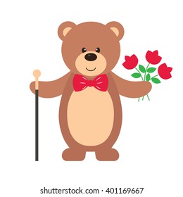 teddy with a stick and flower vector