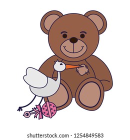 teddy and stork with maraca