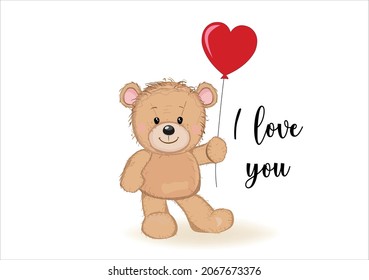 teddy toy 
bear red balloon vector  happy valentines day red heart ı love you