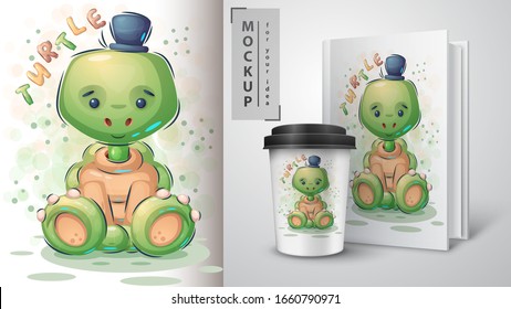 Teddy turtle poster and merchandising. Vector eps 10