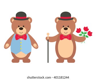 teddy with a vest and hat and flower set