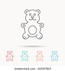 Teddy-bear icon. Baby toy sign. Plush animal symbol. Linear icons on white background. Vector