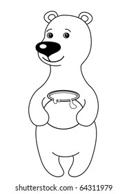 Teddy-bear stands holding in paws a honey pot, contours