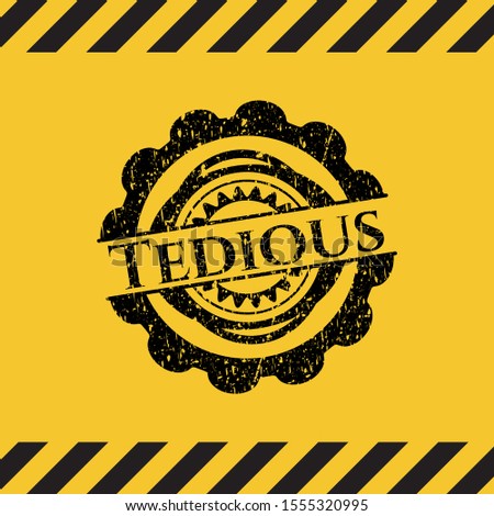 Tedious black grunge emblem with yellow background. Vector Illustration. Detailed.
