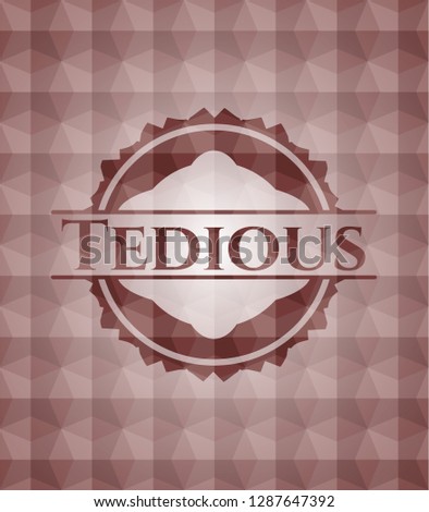 Tedious red seamless emblem or badge with abstract geometric polygonal pattern background.