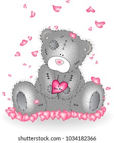 tedy bear love you vector grey color