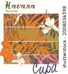 Tee Cuba Havana text with vector illustrations. For t-shirt prints and other uses.