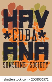 Tee Cuba Havana text with vector illustrations. For t-shirt prints and other uses.