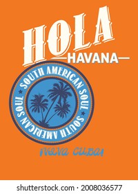 Tee Cuba Havana text with vector illustrations. For t-shirt prints and other uses.