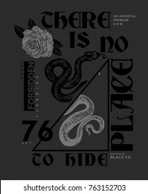 tee design as vector with snake and rose vector