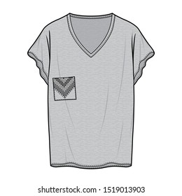 Tee fashion flat sketch template