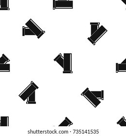 Tee fitting pipe pattern repeat seamless in black color for any design. Vector geometric illustration