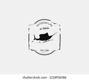 Tee Graphic Fishing Sail Fish Vintage Style Badge Hipster