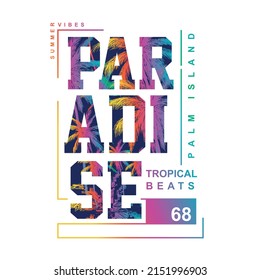 tee graphic Paradise Typography Tropical Beats Palm tree typographic poster Summer beach Graphic colorful Gradient Summer vibes T shirt Print graphic Design Vector