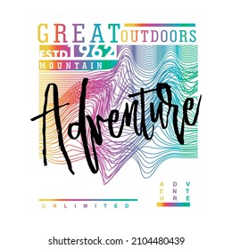 tee graphics Great Outdoor Adventure mountain Gradient typography Poster Outline Rainbow gradient text for t shirt print graphic design vector poster banner flyer card etc