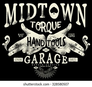 tee graphics,old school graphic for t-shirt,garage and repair service, 