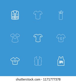 Tee icon. collection of 9 tee outline icons such as t-shirt. editable tee icons for web and mobile.