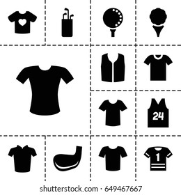 Tee icon. set of 13 filled teeicons such as t-shirt, sleeveless shirt, golf ball