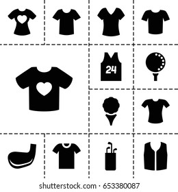 Tee icon. set of 13 filled teeicons such as shirt, t-shirt, golf ball