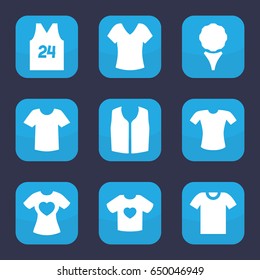 Tee icon. set of 9 filled tee icons such as shirt, t-shirt