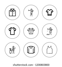 Tee icon set. collection of 9 outline tee icons with caddy, golfer, sleeveless icons. editable icons.