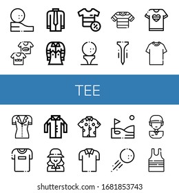 tee icon set. Collection of Golf ball, Shirts, Shirt, Tee, Tshirt, Golfer, Polo shirt, Golf, Golf player, Sleeveless shirt icons