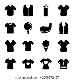 Tee icons. set of 16 editable filled tee icons such as shirt, t-shirt, golf