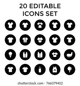 Tee icons. set of 20 editable filled tee icons such as shirt, t-shirt, golf