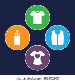 tee icons set. Set of 4 tee filled icons such as sleeveless shirt, t-shirt with heart, t-shirt