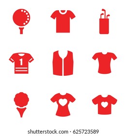 Tee icons set. set of 9 tee filled icons such as T-shirt, sleeveless shirt, golf ball, golf