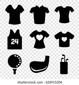 Tee icons set. set of 9 tee filled icons such as shirt, T-shirt, golf ball, golf stick