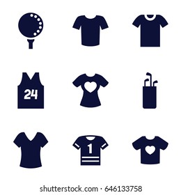 Tee icons set. set of 9 tee filled icons such as shirt, t-shirt