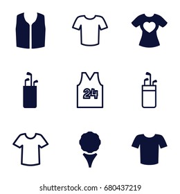 Tee icons set. set of 9 tee filled and outline icons such as t-shirt, sleeveless shirt, golf