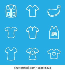 tee icons set. Set of 9 tee outline icons such as shirt, T-shirt