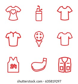 Tee icons set. set of 9 tee outline icons such as t-shirt, sleeveless shirt, golf stick, golf