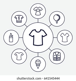 Tee icons set. set of 9 tee outline icons such as shirt, t-shirt, golf ball, golf