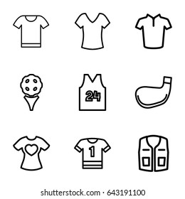 Tee icons set. set of 9 tee outline icons such as shirt, t-shirt