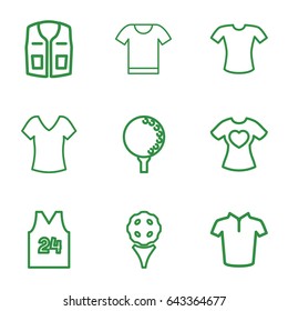 Tee icons set. set of 9 tee outline icons such as shirt, t-shirt, golf ball
