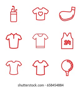 Tee icons set. set of 9 tee outline icons such as t-shirt, t-shirt with heart