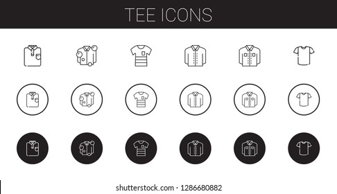 tee icons set. Collection of tee with shirt. Editable and scalable tee icons.