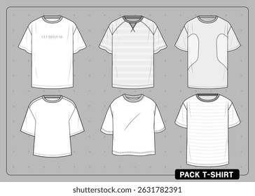 tee pack, t shirt pack Streetwear Clothing Vector Mockup Pack Techpack, Mockups Clothing Fashion Design