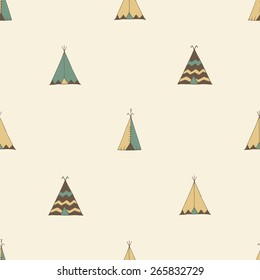 Tee pee native American summer tent illustration in vector. seamless pattern