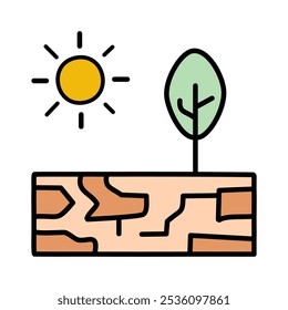 Tee plant on dry land with sun isolated icon vector illustration design