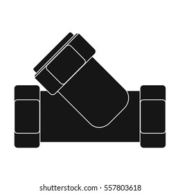 Tee plumbing fitting icon in black style isolated on white background. Water filtration system symbol stock vector illustration.