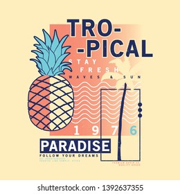 tee prin design with pine apple and palm drawn as vector